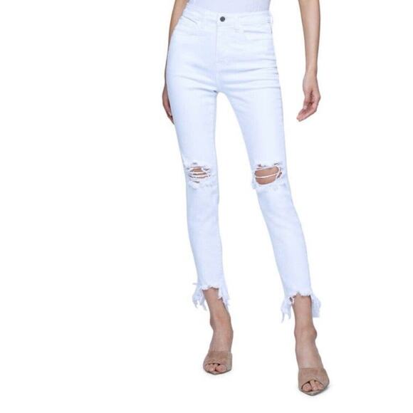 L’AGENCE High Line Skinny Jeans 25 White Ripped Raw Hem Sexy Designer Distressed - Picture 9 of 9